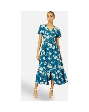 Abito YUMI Dres Day Donna: Stampa Floreale Tropicale, Stile Skater Con Bottoni, Lunghezza 109 Cm - 3