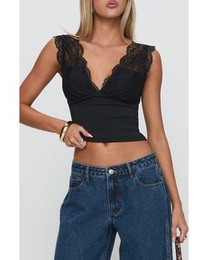 Princess Polly Typha Lace Detail Crop Top - Blue