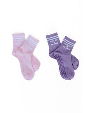 Pilates University 1883 Assorted 2-Pack Nonslip Grip Quarter Socks - Purple
