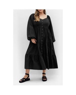 City Chic Tiana Long Sleeve Tiered Midi Dress - Black