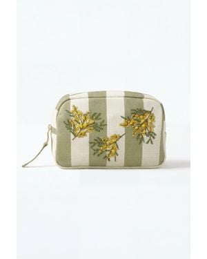 Elizabeth Scarlett Mimosa Stripe Cotton Makeup Bag - Green