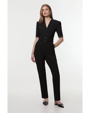 Karen Millen Petite Crepe Belted Jumpsuit - Black