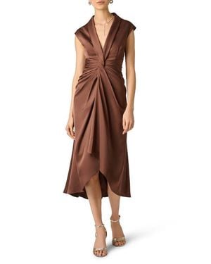Aidan Mattox Crepe Back Satin Midi Dress - Brown