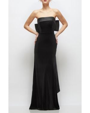After Six Back Bow Strapless Velvet Gown - Black