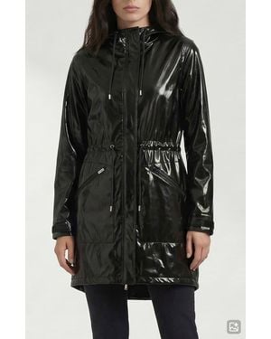 Noize Sibil-V Hooded Water Resistant Coated Vinyl Raincoat - Black