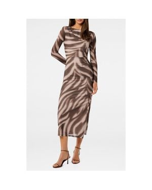 EVER NEW Alannah Floral Long Sleeve Mesh Midi Dress - Brown