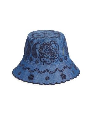 Zimmermann Paisley Embroidered Denim Bucket Hat - Blue