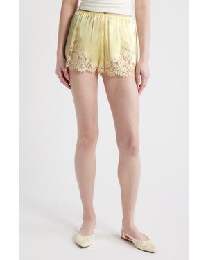 Doen Iona Lace Trim Silk Satin Shorts - Natural