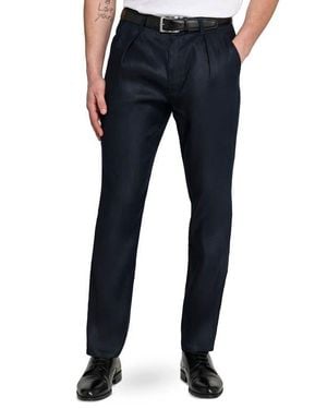 W.r.k. Slim Fit Pleated Linen Blend Pants - Blue