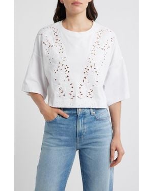 BOSS Ephilas Eyelet Cotton Jersey Top - White