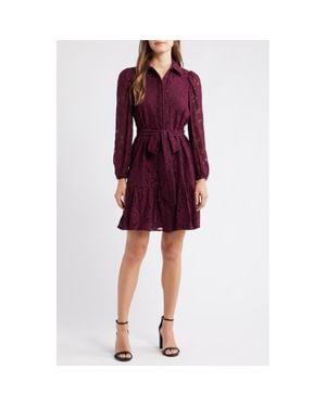 Anne Klein Lace Long Sleeve Tiered Shirtdress