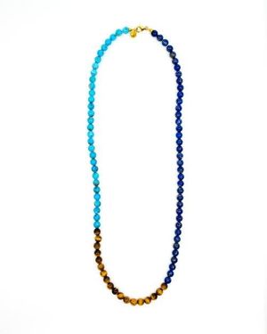 Fry Powers Lapis, Tiger Eye Rope Necklace - Blue