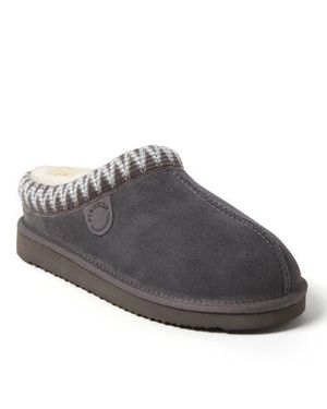 Dearfoams Fireside Greta Genuine Shearling Clog Slipper With Taping - Gray