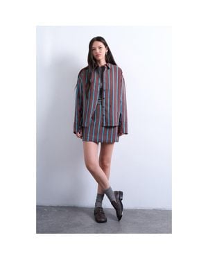 TOPSHOP Oversize Stripe Quilted Button-Up Shirt - Blue