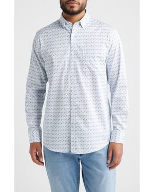 Johnston & Murphy Logan Print Button-Up Shirt - White