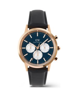 Daniel Wellington Iconic Chronograph Leather Strap Watch, 42Mm - Black