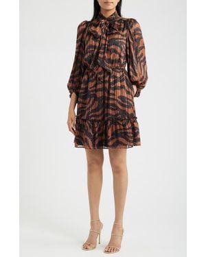Eliza J Metallic Blouson Dress - Brown