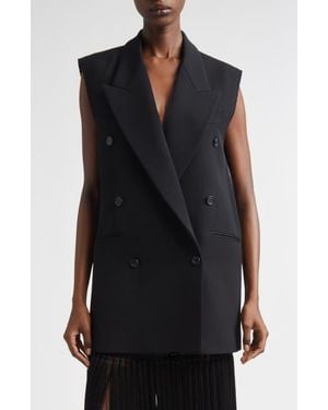 Michael Kors Frayed Double Breasted Wool Gabardine Vest - Black