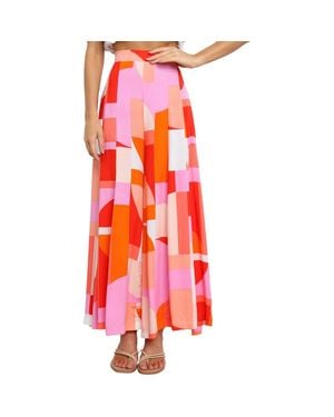 Petal & Pup Pomoa Geo Print Wide Leg Pants - Red