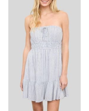 Blu Pepper Stripe Ruffled Hem Strapless Dress - Blue