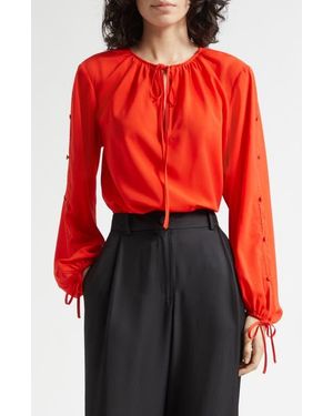 Toccin Oletta Button Long Sleeve Tie Cuff Top - Red