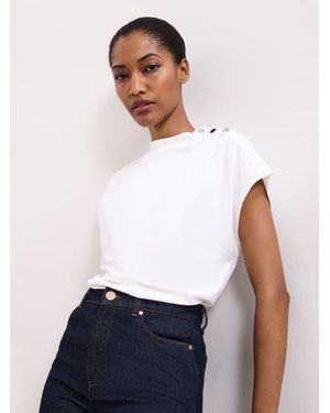 Phase Eight Paige Ruched Shoulder Hardware Ponte Top - White