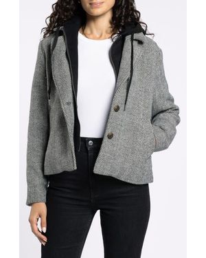 Thread & Supply Alejandra Herringbone Coat With Bib Hoodie - Gray