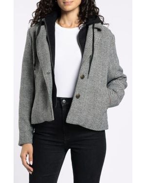 Thread & Supply Alejandra Herringbone Coat With Bib Hoodie - Gray