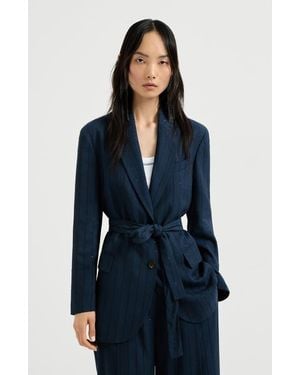 Brunello Cucinelli Belted Single-Breasted Jacket - Blue