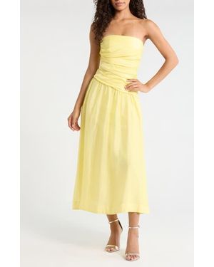 EVER NEW Rumi Ruched Strapless Midi Dress - Yellow