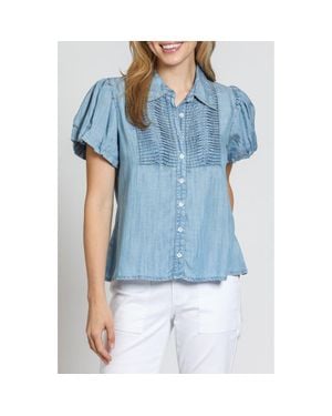 Apny Pintuck Accent Puff Sleeve Button-Up Shirt - Blue