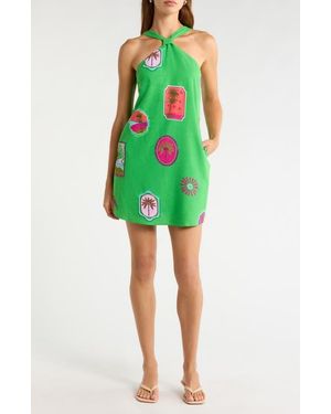 Sugarlips Nomi Floral Print Halter Minidress - Green