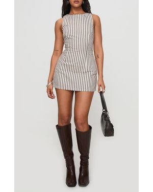 strapless open back dress Yumiko Romper Brown Pinstripe
