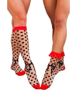 Sock Candy Assorted 2-Pack Sheer Polka Dot Socks - Red