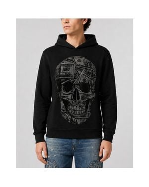 Philipp Plein Jersey Hoodie Skull Dollar Stones - Black