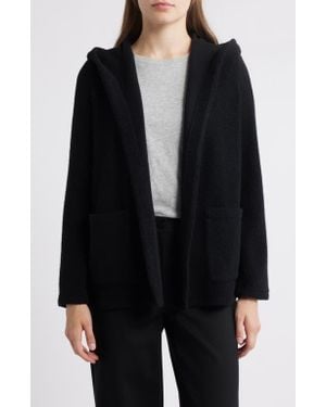 Eileen Fisher Open Front Recycled Wool Blend Bouclé Hooded Jacket - Black