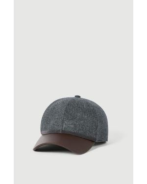 Brunello Cucinelli Virgin Wool Flannel And Nappa Leather Baseball Cap With Shiny Band - Gray