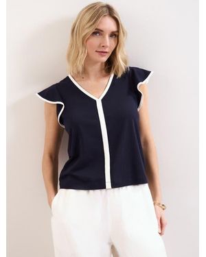 Phase Eight Fleur Ruffle Sleeve V-Neck Top - Blue