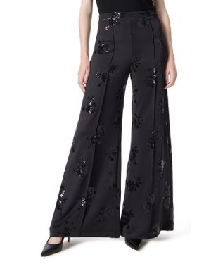 DO by Dee Ocleppo Sequin Wide Leg Scuba Knit Pants - Black