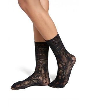 Stems Peony Lace Crew Socks - Black