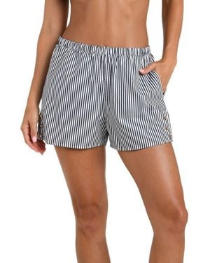 L'Agence Amiya Voyage Stripe Cotton Poplin Cover-Up Shorts - Gray