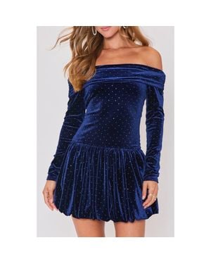 Vici Collection Hostess Off The Shoulder Long Sleeve Velvet Minidress - Blue