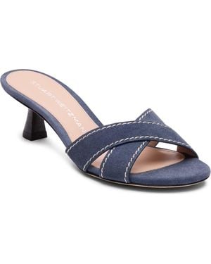 Stuart Weitzman Minimalist Kitten Heel Slide Sandal - Blue