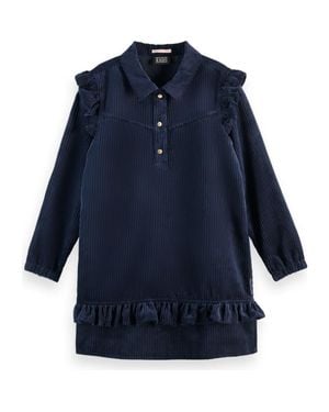 Scotch & Soda Kids' Long Sleeve Ruffled Corduroy Dress - Blue
