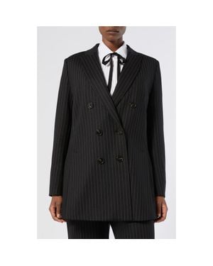 Marina Rinaldi Barbra Pinstripe Stretch Jersey Jacket - Black