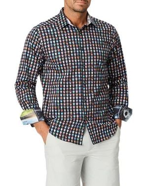Robert Graham For The Win Stretch Cotton Button-Up Shirt - Gray