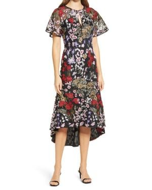 Chi Chi London Floral Embroidered Midi Dress - Black