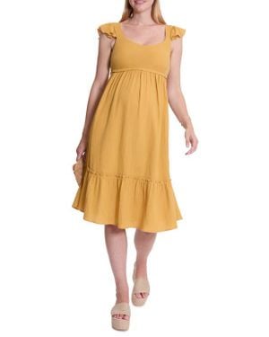 Cache Coeur Melody Organic Cotton Gauze Maternity/Nursing Midi Dress - Yellow