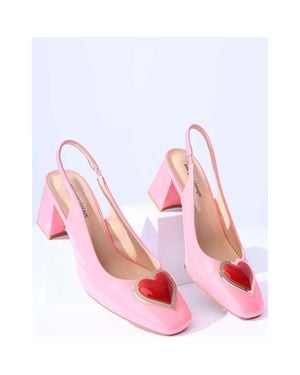 Unique Vintage Heart Leatherette Slingback Heels - Pink