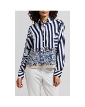 Foxcroft Jodie Stripe Cotton Button-Up Shirt - Blue